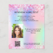 Holographic pink photo qr code business チラシ (正面)