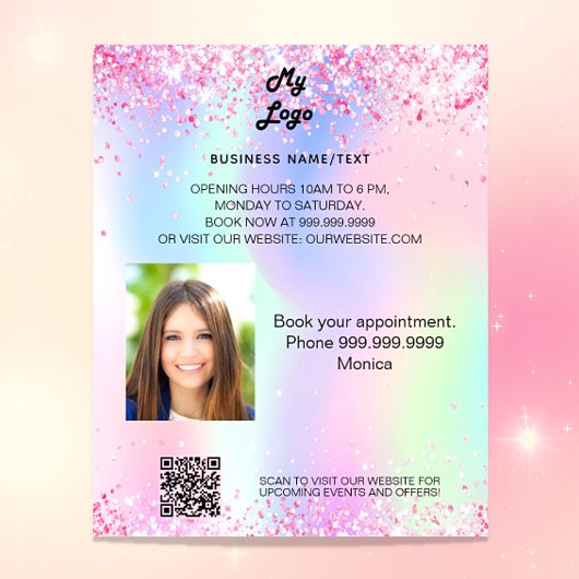 Holographic pink sparkles photo qr code チラシ