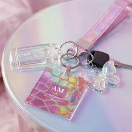 Holographic pink y2k aesthetic metallic cyber chic キーホルダー