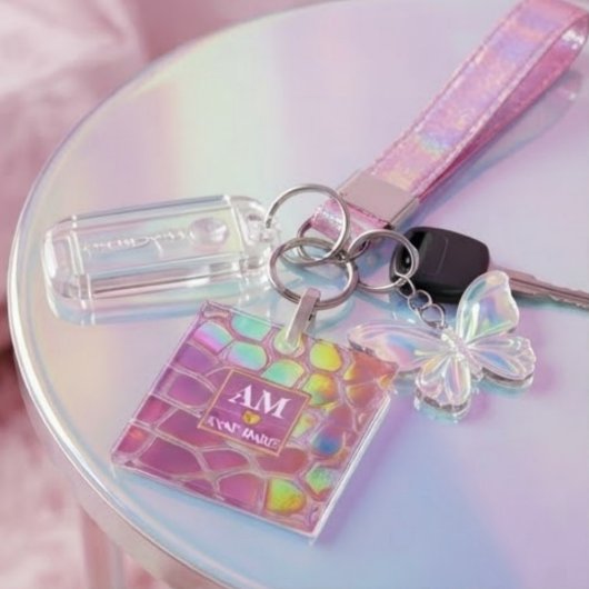 Holographic pink y2k aesthetic metallic cyber chic キーホルダー