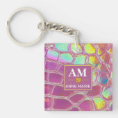 Holographic pink y2k aesthetic metallic cyber chic キーホルダー (正面)