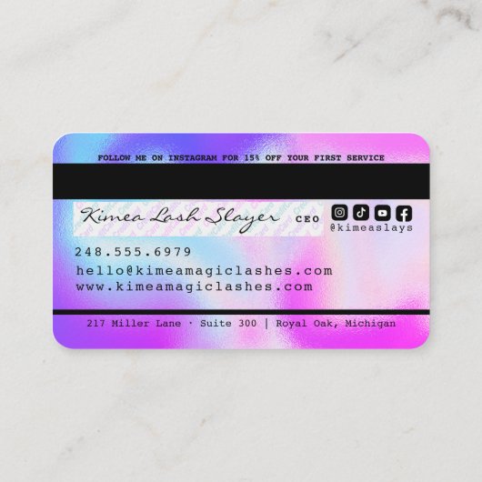 Holographic Purple & Pinkロゴクレジットスタイル 名刺 (裏面)