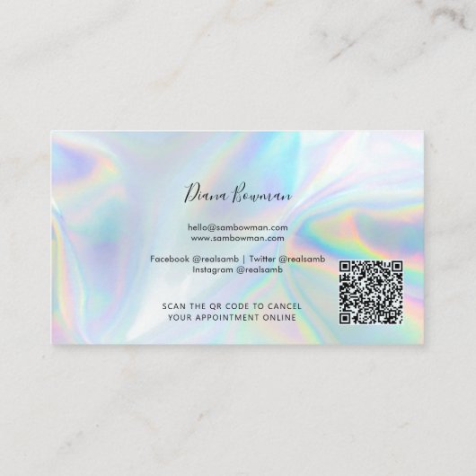Holographic QR Code Beautician Salon Business 予約カード (裏面)
