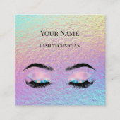 Holographic QR code Beige and Gold Lash Technician スクエア名刺 (正面)