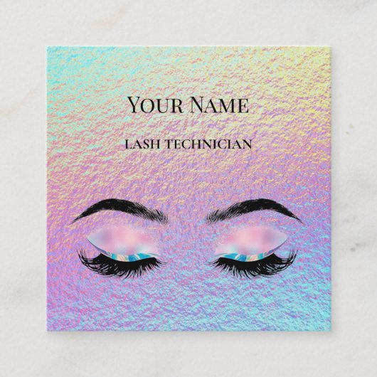 Holographic QR code Beige and Gold Lash Technician スクエア名刺 (正面)