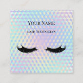 Holographic QR code Beige and Gold Lash Technician スクエア名刺 (正面)