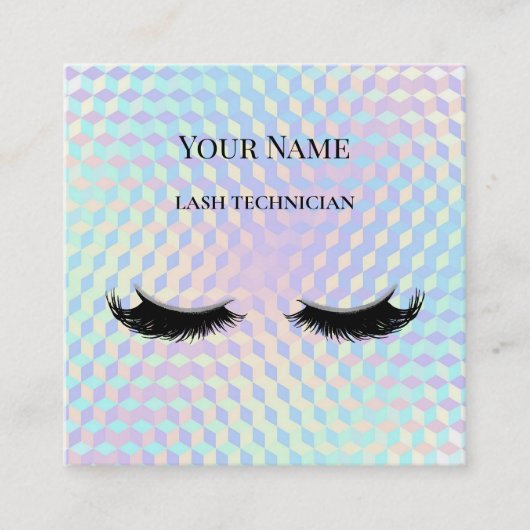 Holographic QR code Beige and Gold Lash Technician スクエア名刺 (正面)