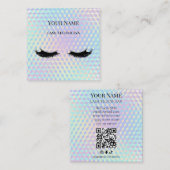 Holographic QR code Beige and Gold Lash Technician スクエア名刺 (正面/裏面)