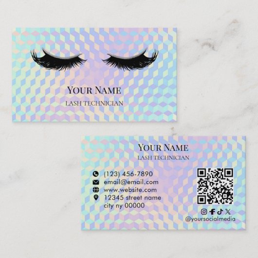 Holographic QR code Lash Technician 名刺 (正面/裏面)