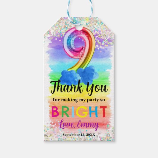 Holographic Rainbow 9th Birthday Gift Tag ギフトタグ (正面)
