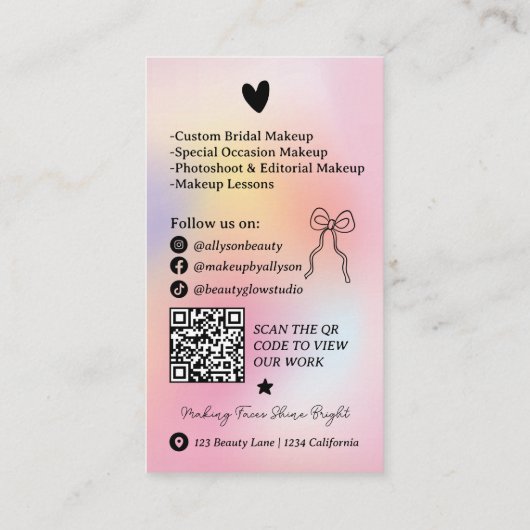 Holographic rainbow Doodles Makeup Artist QR Code 名刺 (裏面)