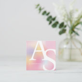 Holographic Rainbow Unicorn Initial Makeup QR Code スクエア名刺 (スタンド正面)
