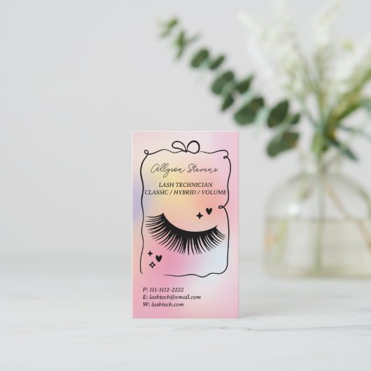 Holographic rainbow unicorn  Lash Tech QR Code 名刺 (スタンド正面)