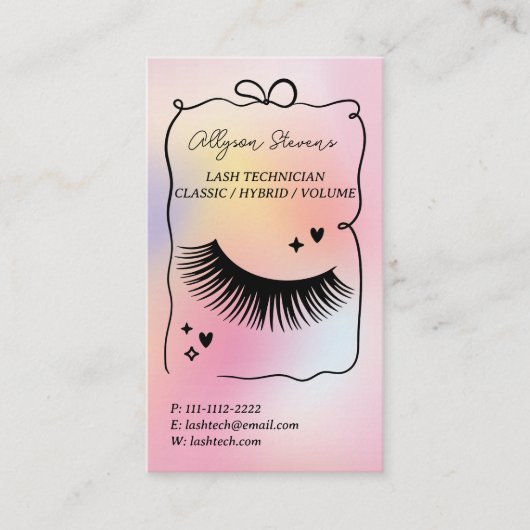 Holographic rainbow unicorn  Lash Tech QR Code 名刺 (正面)