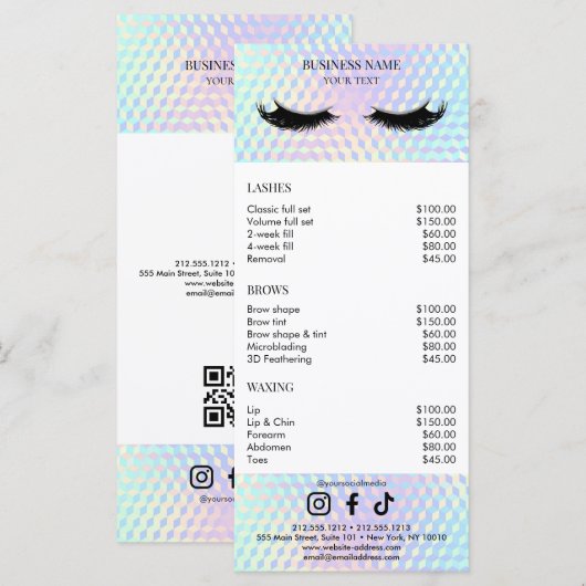 Holographic Salon Price List メニュー (正面/裏面)