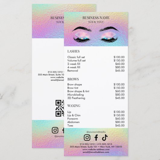 Holographic Salon Price List メニュー (正面/裏面)