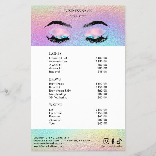 Holographic Salon Price List Menu チラシ (正面)