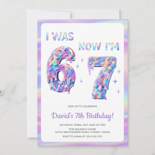 Holographic Six Seven Meme Funny 67 Kids Birthday 招待状 (正面)
