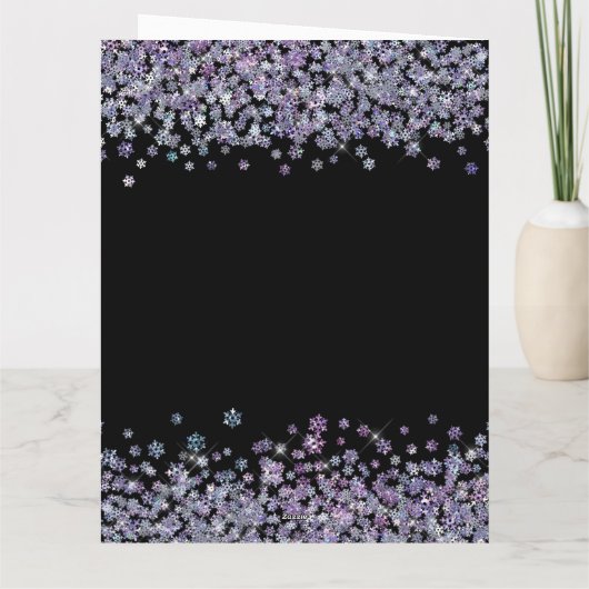 Holographic Snowflakes Black Merry Christmas カード (裏面)