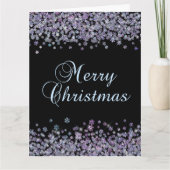 Holographic Snowflakes Black Merry Christmas カード (正面)