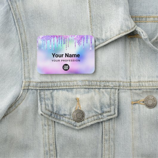 Holographic  Trendy Cute Glitter Drips Employee 名札 (インサイチュ)