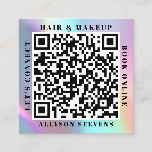 Holographic Unicorn Bold QR Code Hair & Makeup スクエア名刺 (正面)