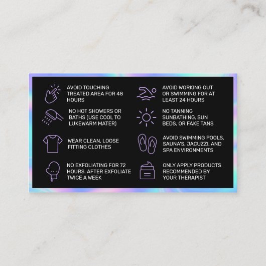 Holographic Waxing AfterCareカード 名刺 (裏面)