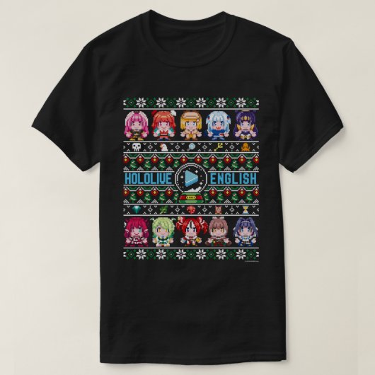Hololive English醜いクリスマスセーター(黒) Tシャツ (デザイン正面)