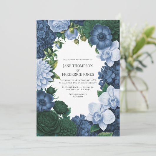 Holstein Blue, Silver Slate & Smoky Pine Wedding 招待状 (スタンド正面)