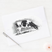 Holstein Cow：鉛筆スケッチ：ファーム，カントリー 楕円形シール (封筒)