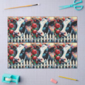 Holstein Cow Picket Fence Red Roses Decoupage 薄葉紙 (クラフト)