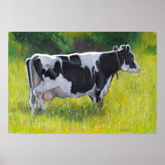 Holstein Dairy Cow in Pasture, Oil Pastel Painting ポスター (正面)