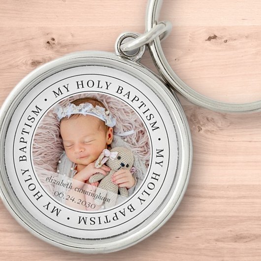 Holy Baptism Simple Frame Modern Custom Photo キーホルダー
