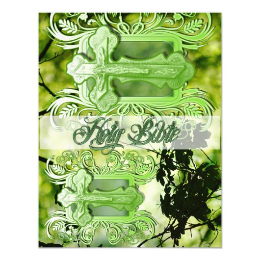Holy Bible Photo Enlargement – Ornate Green Cross フォトプリント (正面)