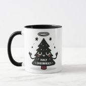 Holy Chrismaroly Mug Cute Floating Christmas Tree マグカップ (左)
