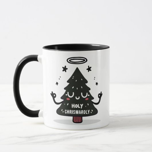 Holy Chrismaroly Mug Cute Floating Christmas Tree マグカップ (左)