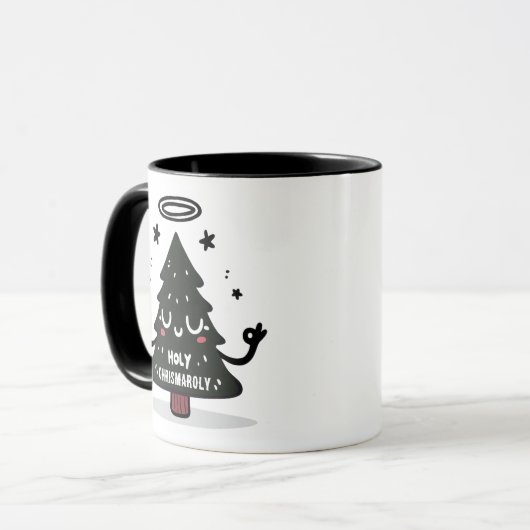 Holy Chrismaroly Mug Cute Floating Christmas Tree マグカップ (正面左)