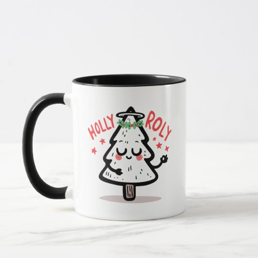 Holy Christma-roly マグカップ - かわいい瞑想クリスマスツリー (左)