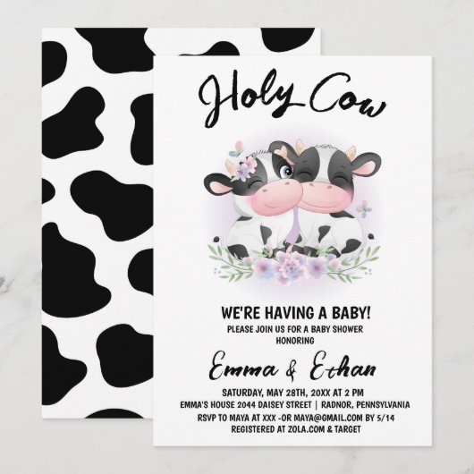 Holy Cow 性別発表 ベビーシャワー 招待状 (正面/裏面)