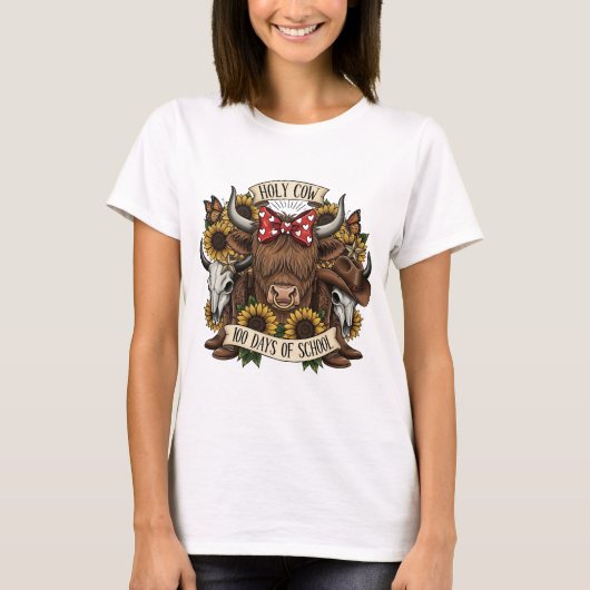 Holy Cow 100 Days of School Western Boho Cowgirl T Tシャツ (正面)
