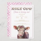 Holy Cow 1st Birthday招待状with Cow Art 招待状 (正面/裏面)