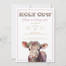 Holy Cow 1st Birthday招待状with Cow Art