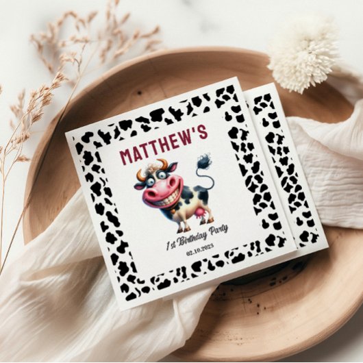 Holy Cow! 1st Birthday | Animal First Birthday  スタンダードカクテルナプキン