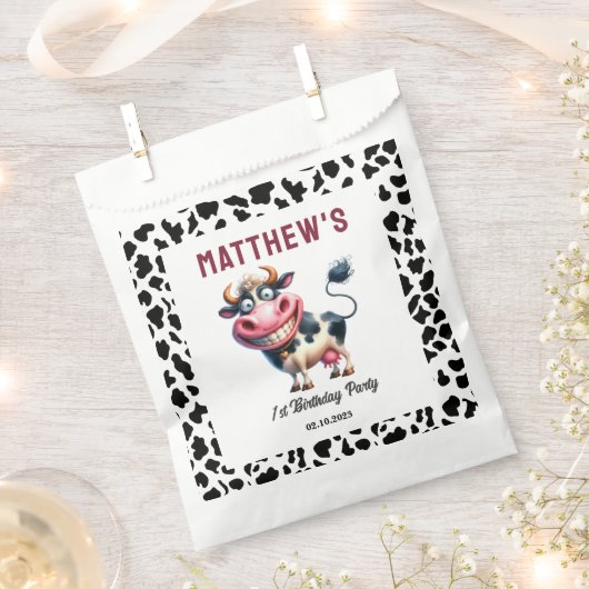 Holy Cow! 1st Birthday | Animal First Birthday  フェイバーバッグ (クリップ留めされた状態)