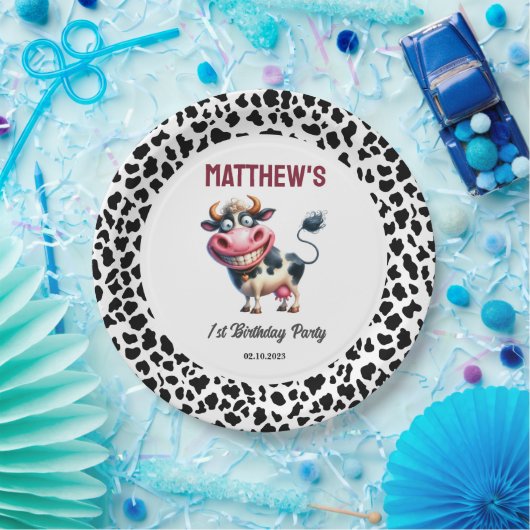 Holy Cow! 1st Birthday | Animal First Birthday  ペーパープレート (パーティー)