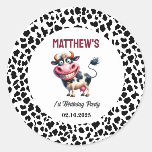 Holy Cow! 1st Birthday | Animal First Birthday  ラウンドシール (正面)