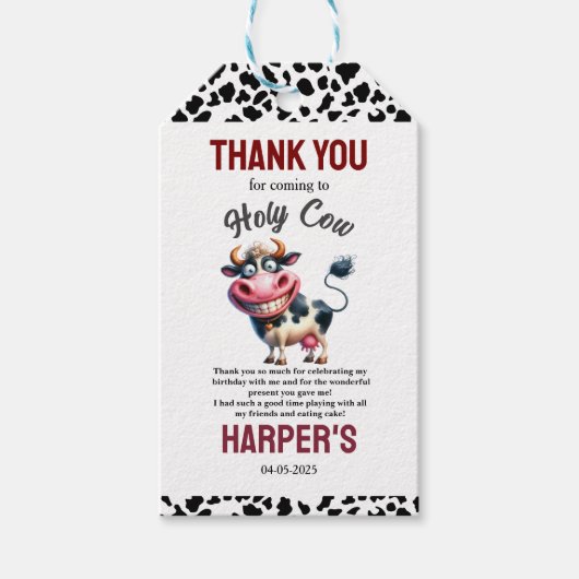 Holy Cow! 1st Birthday | Farm Animal Party ギフトタグ (正面)