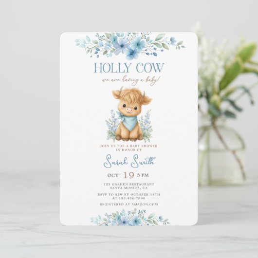 Holy Cow Baby Shower Boy 招待状 (スタンド正面)