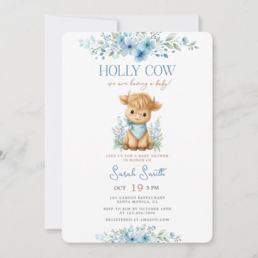 Holy Cow Baby Shower Boy 招待状 (正面)