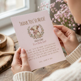 Holy Cow Baby Shower Pink Farmhouse サンキューカード